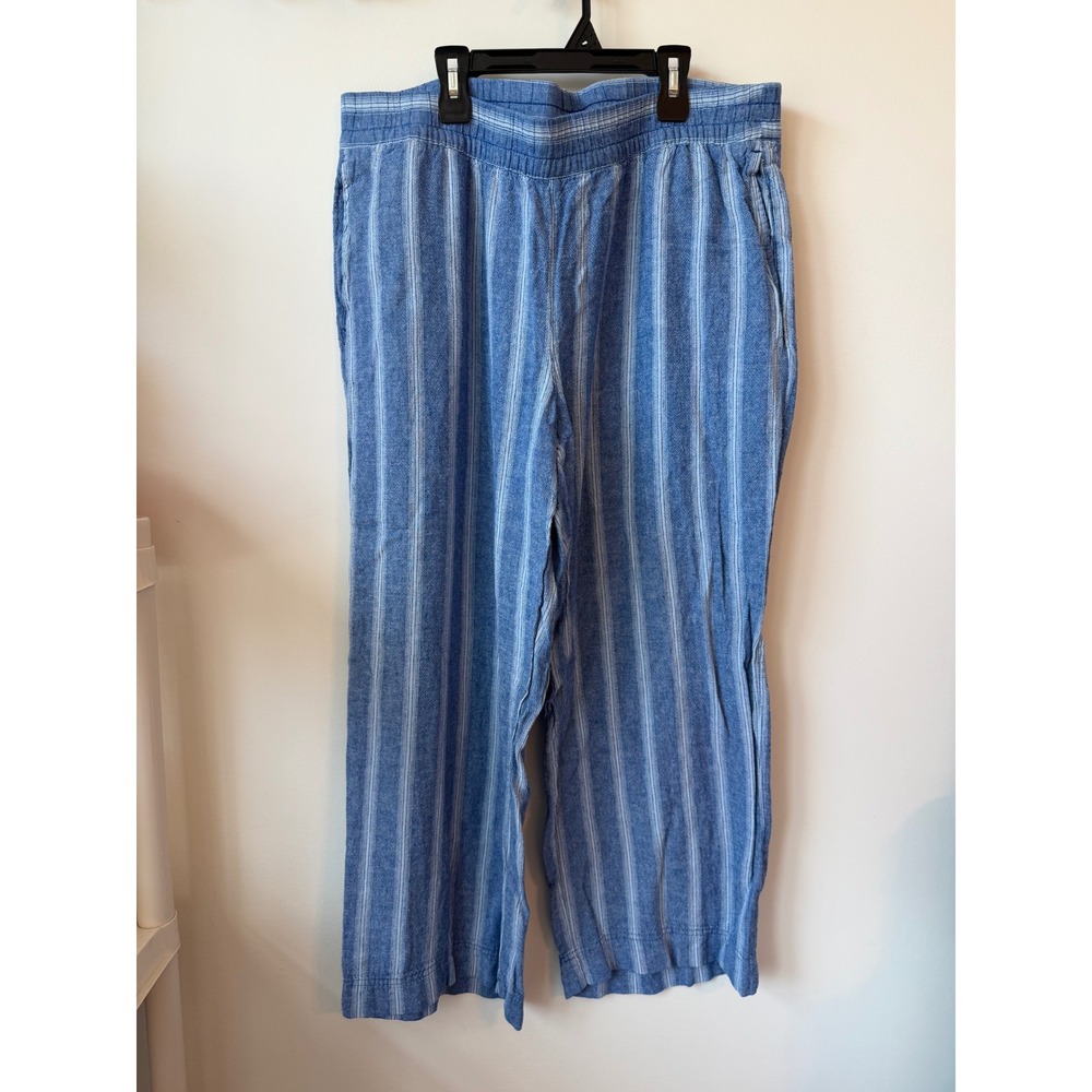 Old Navy Womens XL Blue White Striped Linen Blend Wide Leg Comfort Waist Pants